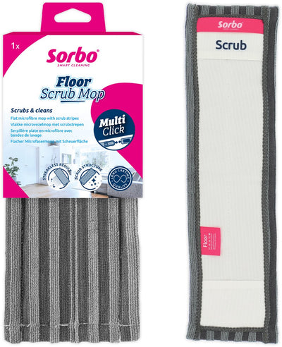 Sorbo Bodenschrubber – Mikrofasermopp mit Scheuerstreifen – Multi-Click-Linie – für hartnäckige Verschmutzungen, streifenfrei saubere Böden – ohne Stiel