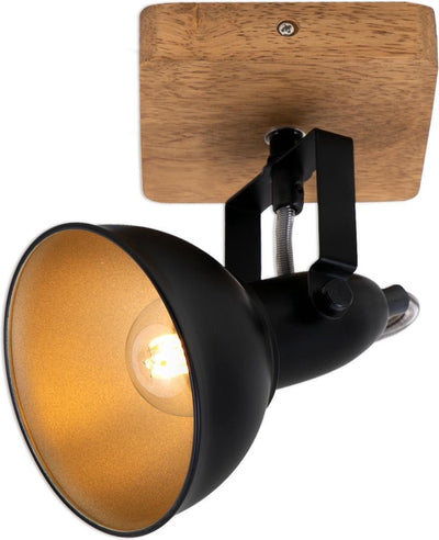 Briloner Holzstil - Wandleuchte - Spot drehbar - e14 - Material: Holz und Metall - Farbe: Schwarz und Gold