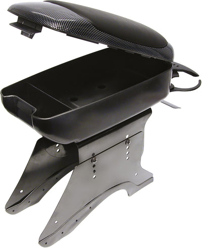 Carpoint-Armlehne – Ausführung mit schwarzem Carbon – Montage an der Mittelkonsole – praktisches Staufach – höhenverstellbar von 24 bis 30 cm – Breite verstellbar von 8 bis 13 cm – inklusive Montagematerial