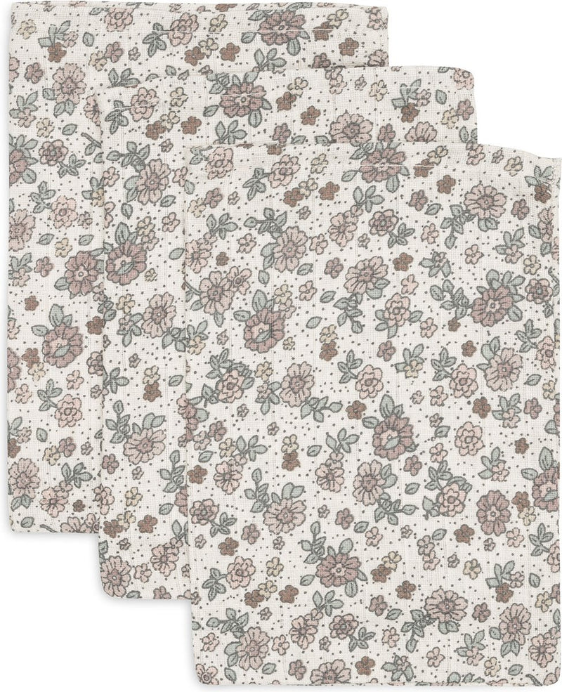 Jollein – hydrophiler Waschlappen 15 x 20 cm – Babywaschlappen – Retro-Blumen – 3 Stück