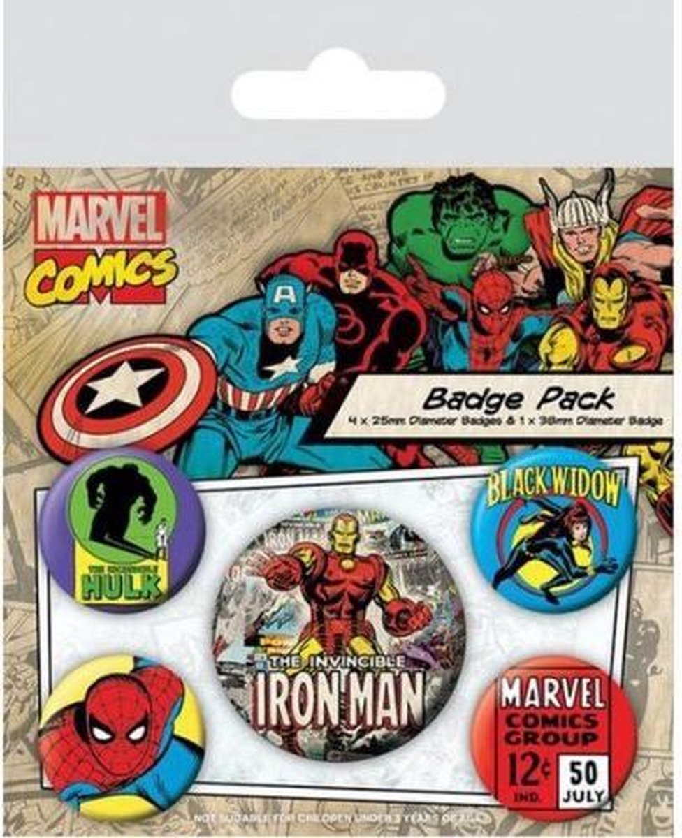 Marvel Pyramid International Comics Pin-Back-Knöpfe, 5er-Pack, Iron Man-Pins, Broschen