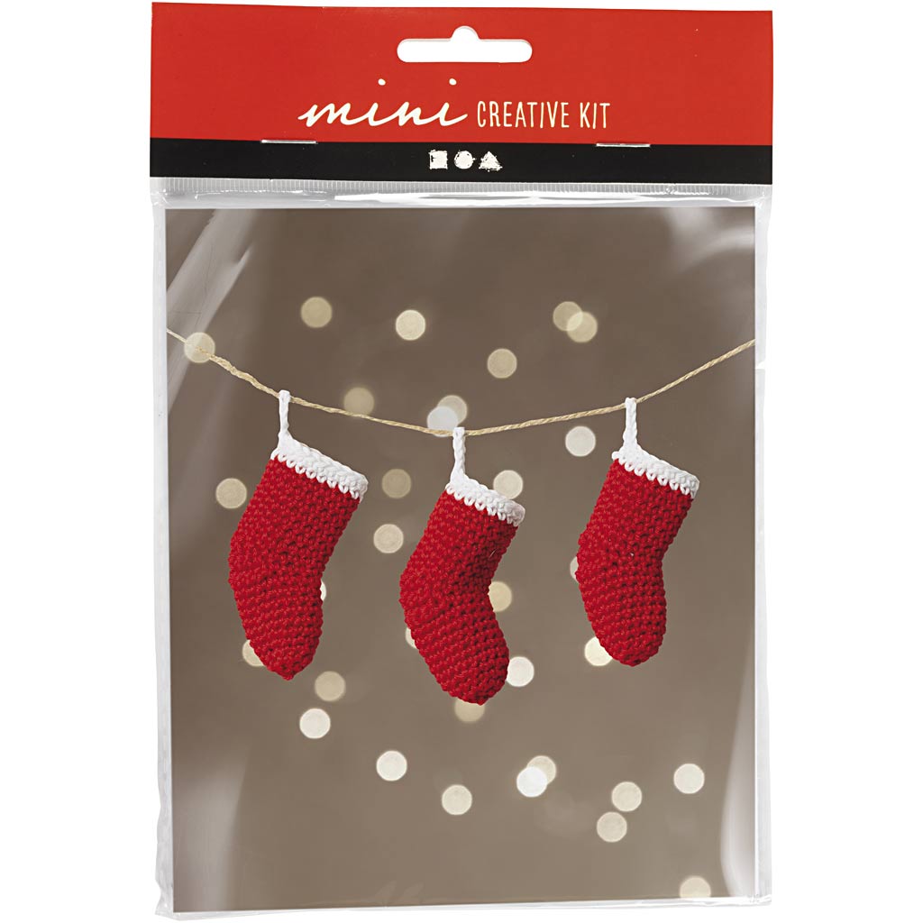 Creativ Company Häkel-Mini-Hobby-Set, Weihnachtsstrümpfe, rot und weiß, 1 Box