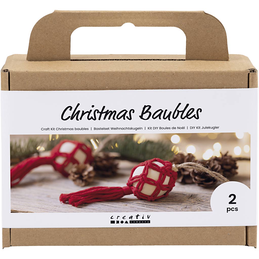 Creativ Company Hobby-Set Weihnachtskugeln, Makramee, Weihnachtsrot, 1 Box