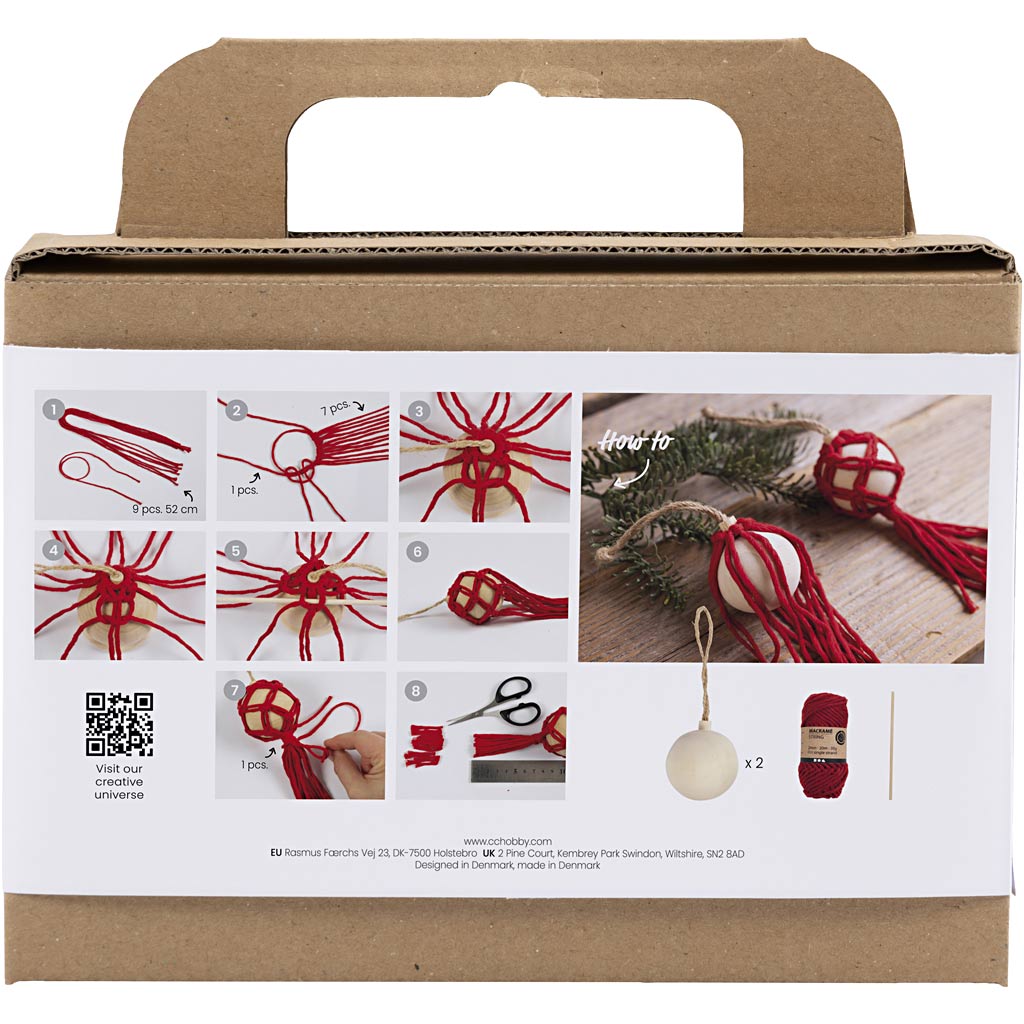 Creativ Company Hobby-Set Weihnachtskugeln, Makramee, Weihnachtsrot, 1 Box