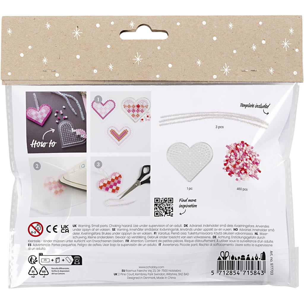 Creativ Company Mini-Hobby-Set Bügelperlen, Weihnachtsherzen, Rosa, Hellrosa, Primärrot, Weiß, 1 Box