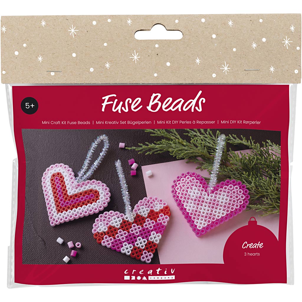 Creativ Company Mini-Hobby-Set Bügelperlen, Weihnachtsherzen, Rosa, Hellrosa, Primärrot, Weiß, 1 Box