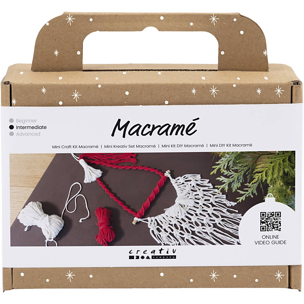 Creativ Company Mini-Hobby-Set Makramee, Weihnachtsmann, Weihnachtsrot, gebrochenes Weiß, 1 Box