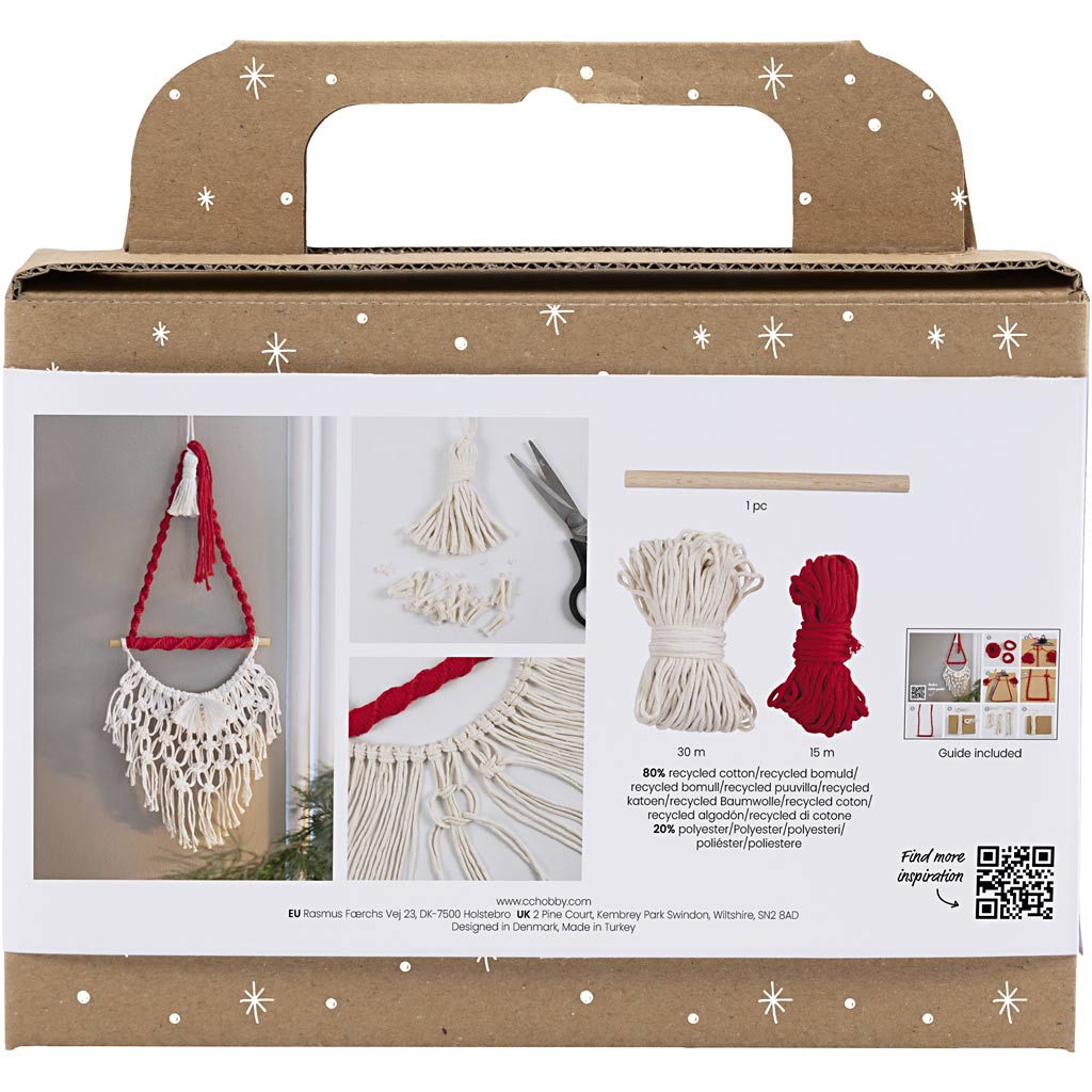 Creativ Company Mini-Hobby-Set Makramee, Weihnachtsmann, Weihnachtsrot, gebrochenes Weiß, 1 Box