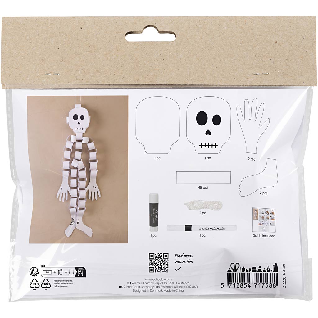 Creativ Company Mini-Hobby-Set Papierdekorationen, Skelett, schwarz und weiß, 1 Box