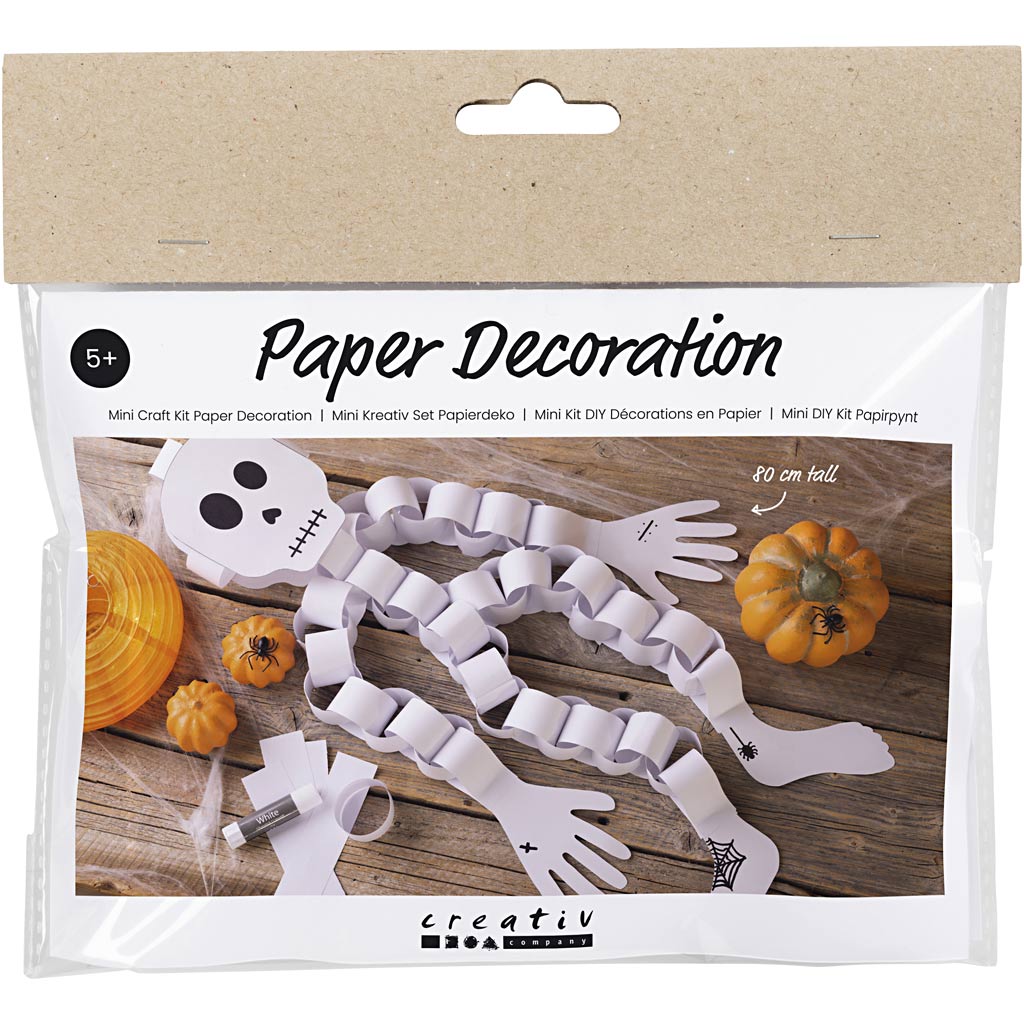 Creativ Company Mini-Hobby-Set Papierdekorationen, Skelett, schwarz und weiß, 1 Box