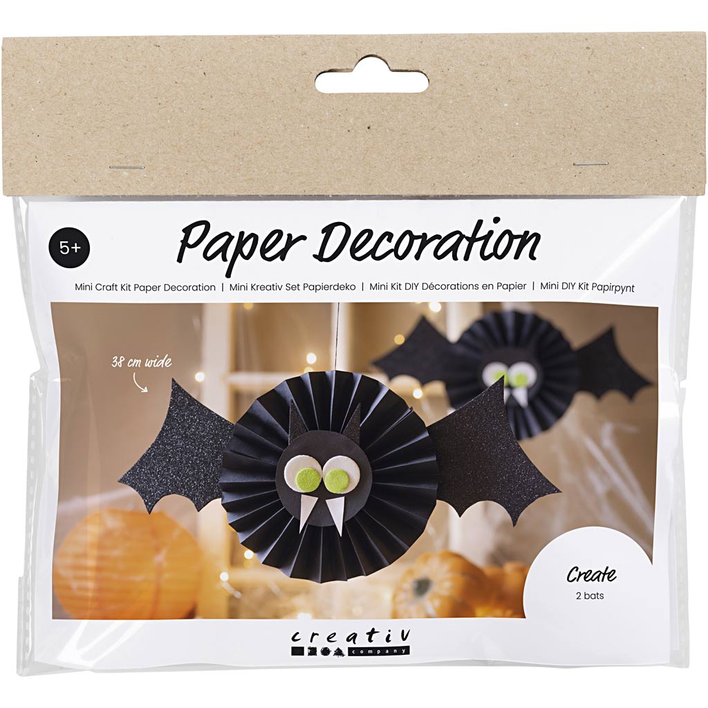 Creativ Company Mini-Hobby-Set Papierdekorationen, Fledermäuse, schwarz, weiß, 1 Box