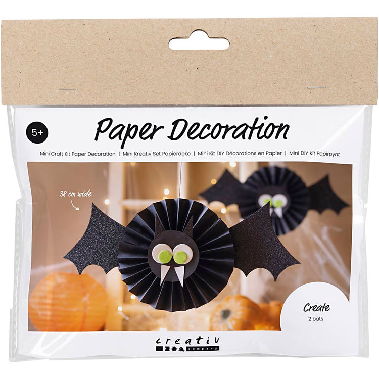 Creativ Company Mini-Hobby-Set Papierdekorationen, Fledermäuse, schwarz, weiß, 1 Box