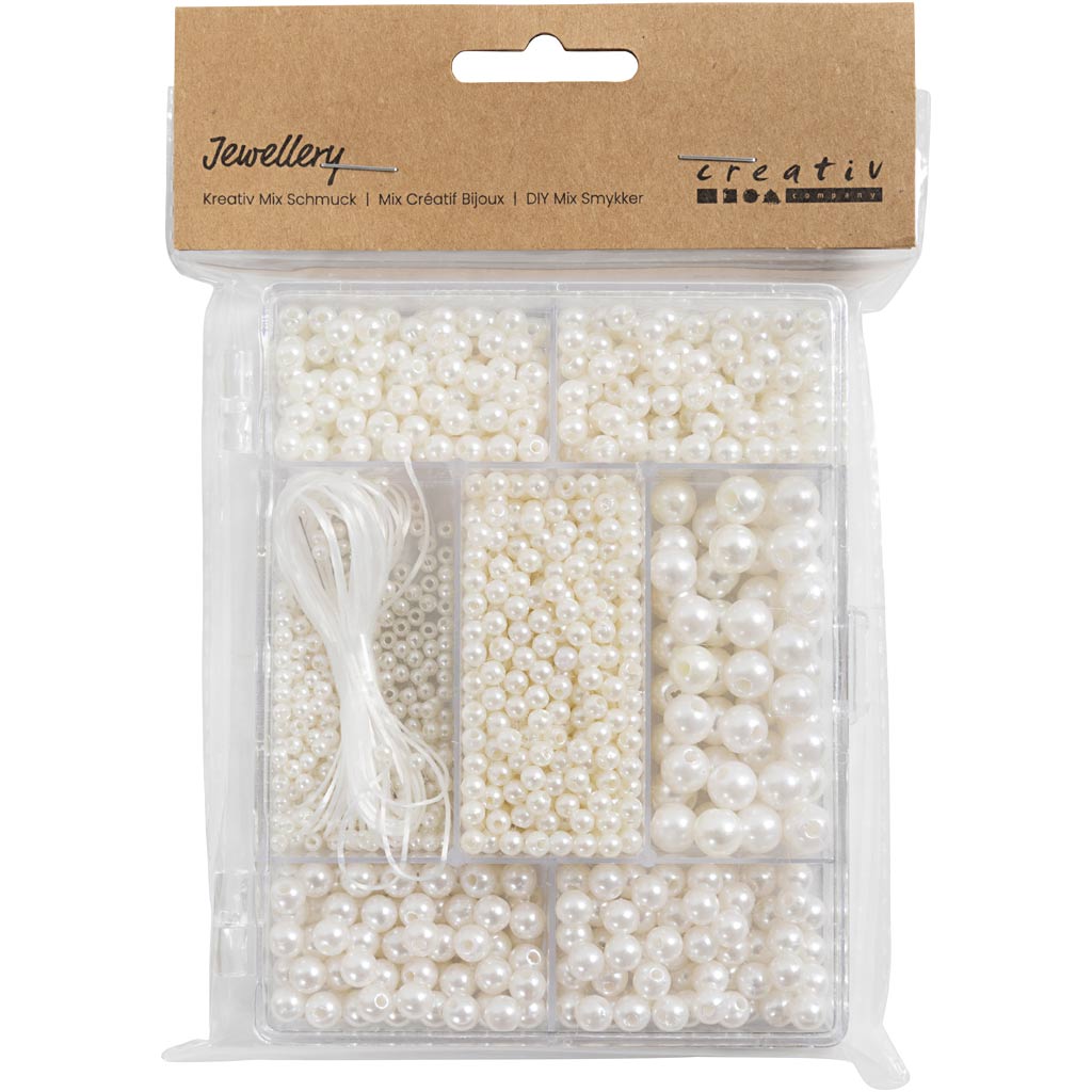 Creativ Company Kreativbox für Schmuck, Halsketten und Armband, ca. 1200 Stück, weißes Perlmutt, 1 Box