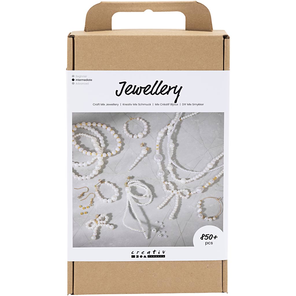 Creativ Company Kreativbox für Schmuck, Halsketten, Armbänder, Ohrringe, vergoldet, weißes Perlmutt, 1 Box