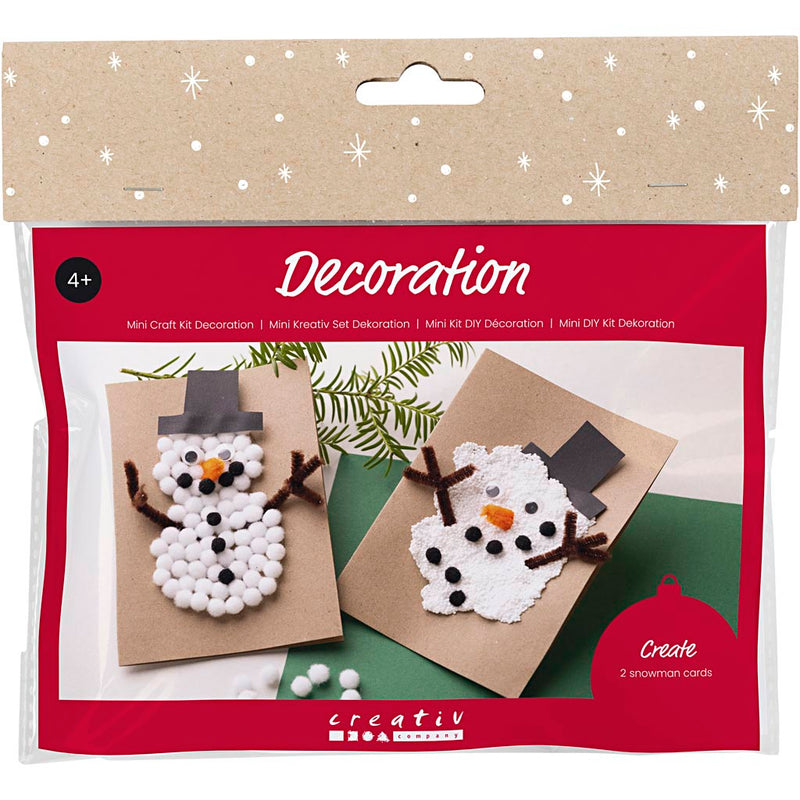 Creativ Company Mini-Hobby-Set Dekoration, Weihnachtskarten mit Schneemännern, Schwarz, Braun, Mittelorange, Weiß, 1 Box