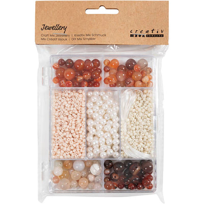 Creativ Company Kreativbox Schmuck, Achate, Größe 2,6-10 mm, Lochgröße 0,8-1,8 mm, ca. 1480 Teile, verschiedene Farben, 1 Box