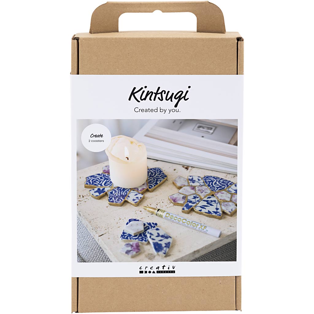 Creativ Company Hobby-Set Kintsugi, Untersetzer, Blau, Gold, Hellrot, Weiß, 1 Box