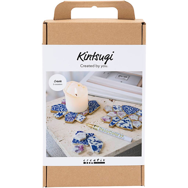 Creativ Company Hobby-Set Kintsugi, Untersetzer, Blau, Gold, Hellrot, Weiß, 1 Box