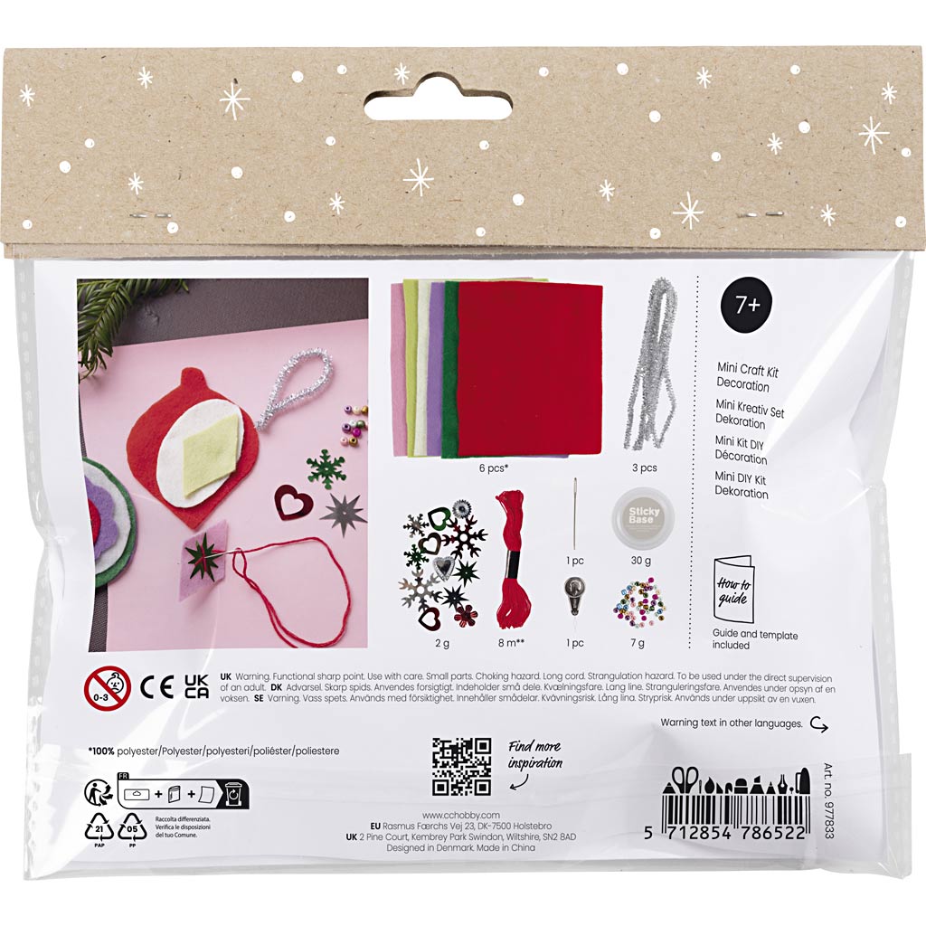 Creativ Company Mini-Hobby-Set Dekoration, Weihnachtsdekoration aus Filz, verschiedene Farben, 1 Box