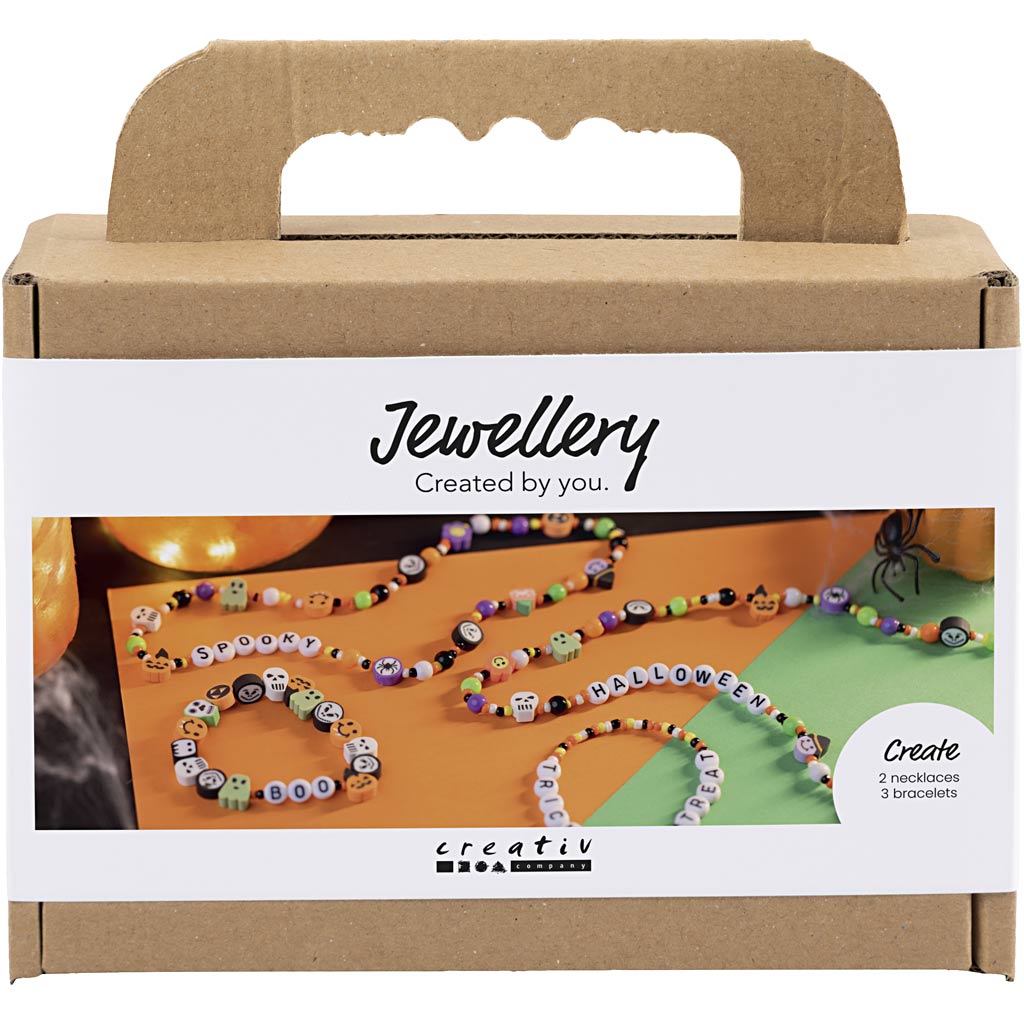 Creativ Company Mini-Hobby-Set, Schmuck, Halsketten und Armbänder, Halloween-Farben, 1 Box