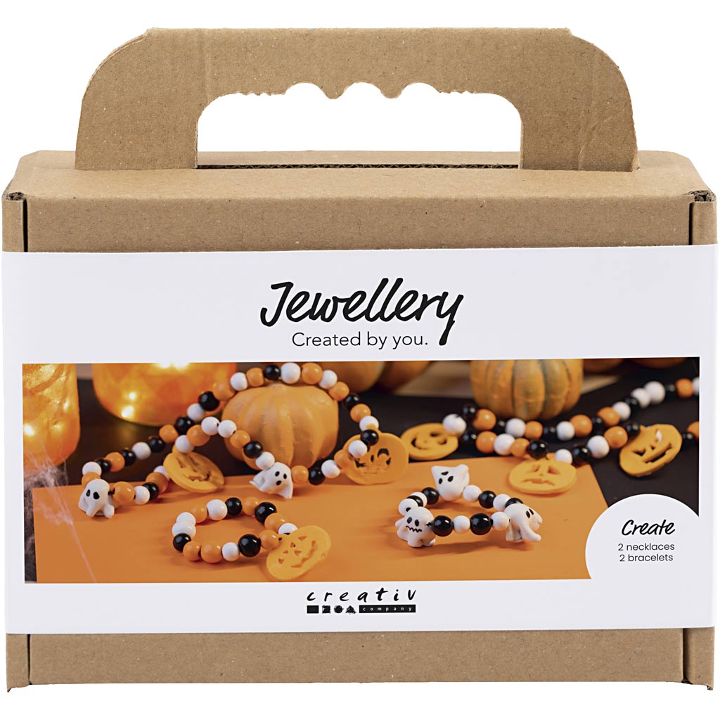 Creativ Company Mini-Hobby-Set, Schmuck, Halskette und Armband, Halloween-Farben, 1 Box