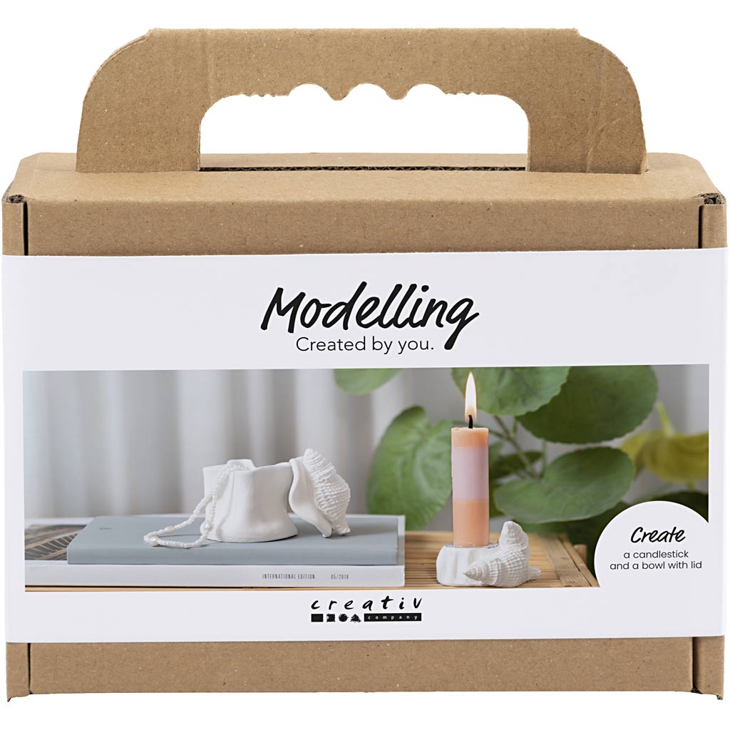 Creativ Company Mini-Hobbyset Modellieren, Kerzenständer mit Muscheln, gebrochenes Weiß, 1 Box