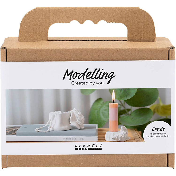 Creativ Company Mini-Hobbyset Modellieren, Kerzenständer mit Muscheln, gebrochenes Weiß, 1 Box