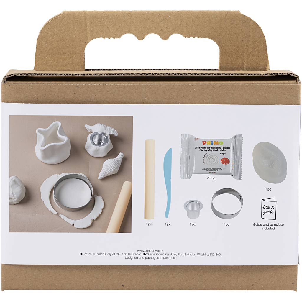 Creativ Company Mini-Hobbyset Modellieren, Kerzenständer mit Muscheln, gebrochenes Weiß, 1 Box
