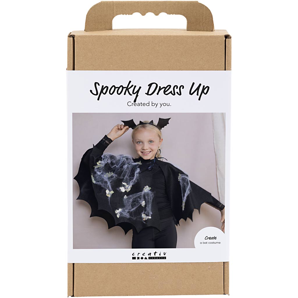 Creativ Company Hobby-Set Gruselkostüme, Fledermausumhang und Stirnband, schwarz, schwarzer Glitzer, 1 Box