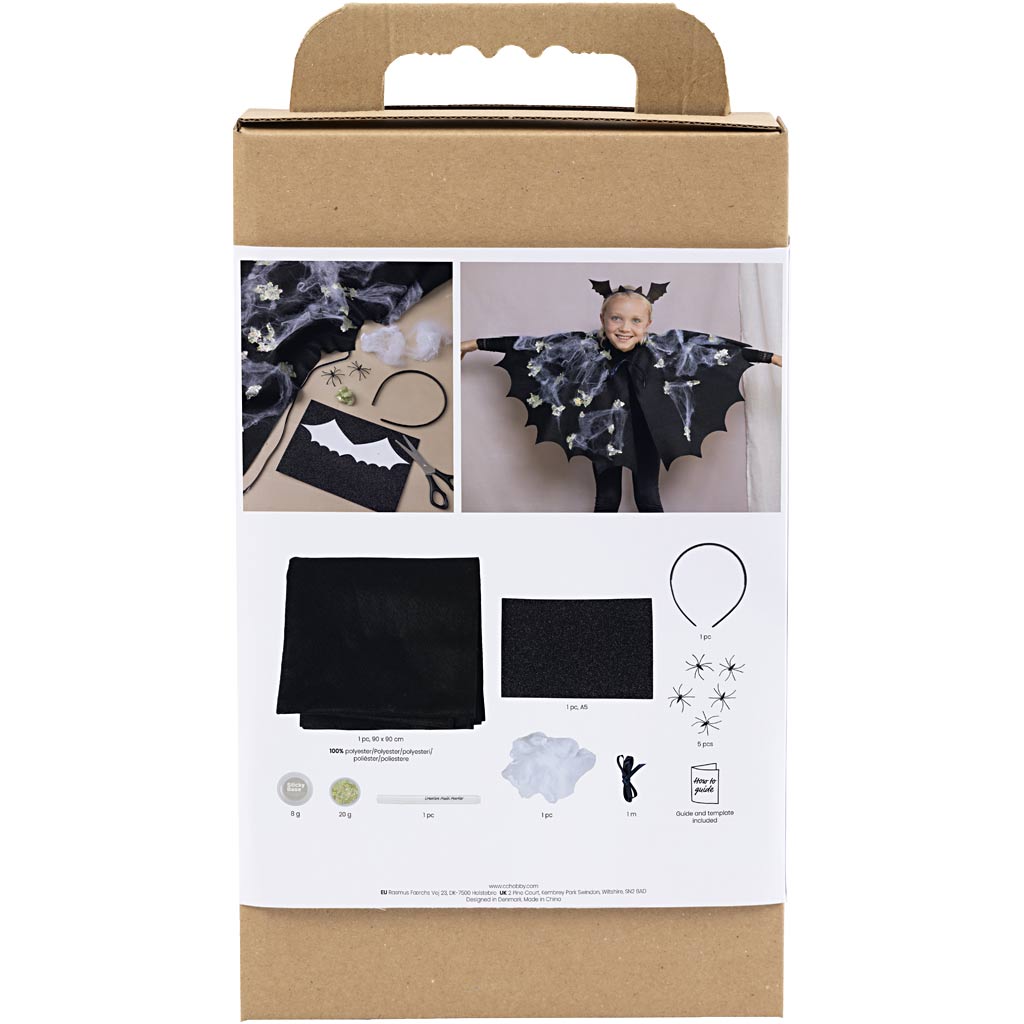 Creativ Company Hobby-Set Gruselkostüme, Fledermausumhang und Stirnband, schwarz, schwarzer Glitzer, 1 Box