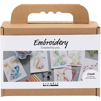 Creativ Company Mini-Hobby-Set Sticken, Gemälde mit Stickerei, verschiedene Farben, 1 Box