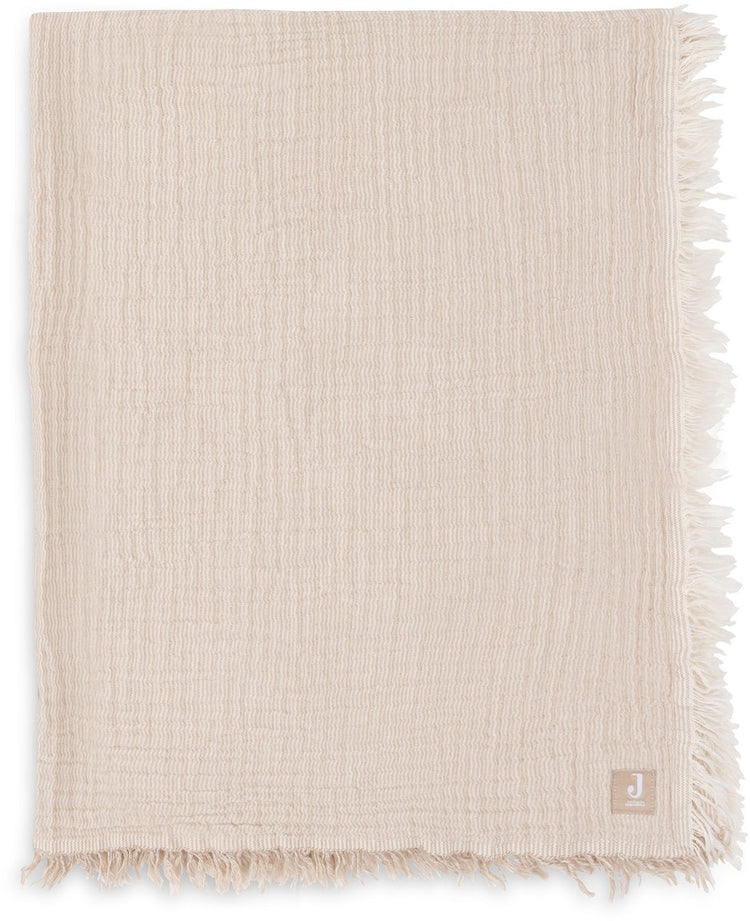 Jollein Decke für Kinderbett 120 x 120 cm – Fransenstreifen, Biskuit-Elfenbein – Gots