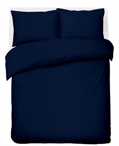 Stille. Living Hush Living Bettbezug Perkal – 100 % Baumwolle – 200 tc – extra frisch und kühl – stark und langlebig – 240 x 220 + 20 cm – 2 x 60 x 70 cm Kissenbezüge – mit Befestigungsschlaufen – Marineblau