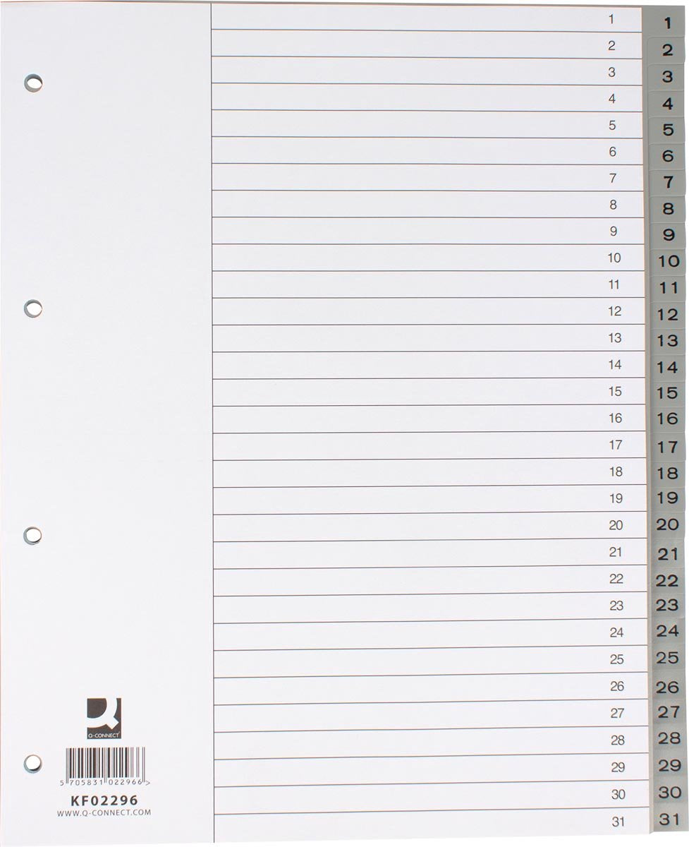 Q-Connect Zahlenregisterkarten, A4, S. 1–31, mit Indexblatt, grau