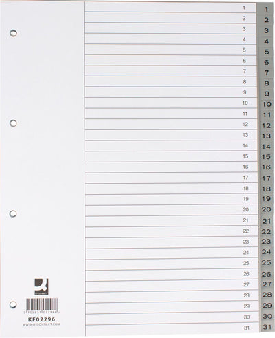 Q-Connect Zahlenregisterkarten, A4, S. 1–31, mit Indexblatt, grau