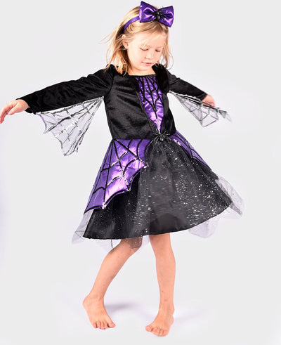Den Goda Fen Kostümspinne – Kleid und Stirnband – 110–116 cm – 4–6 Jahre – Schwarz Lila