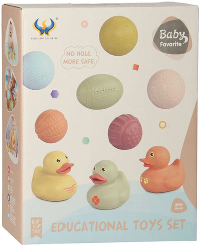 Badespielzeugset mit sensorischen Badebällen, Gummienten, Pastell