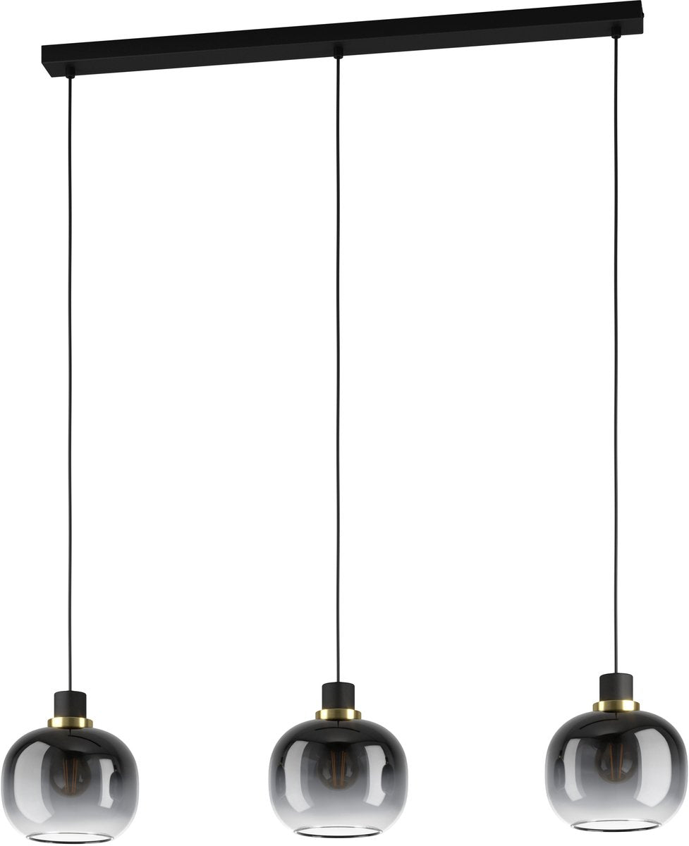 Eglo Oilella Hängelampe – E27 – 95 cm – Rauchglas – schwarzes Messing