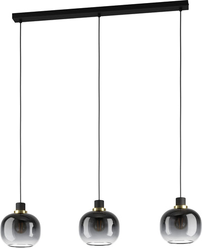 Eglo Oilella Hängelampe – E27 – 95 cm – Rauchglas – schwarzes Messing