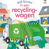 Schauen Sie in einen Recyclingwagen. 3+