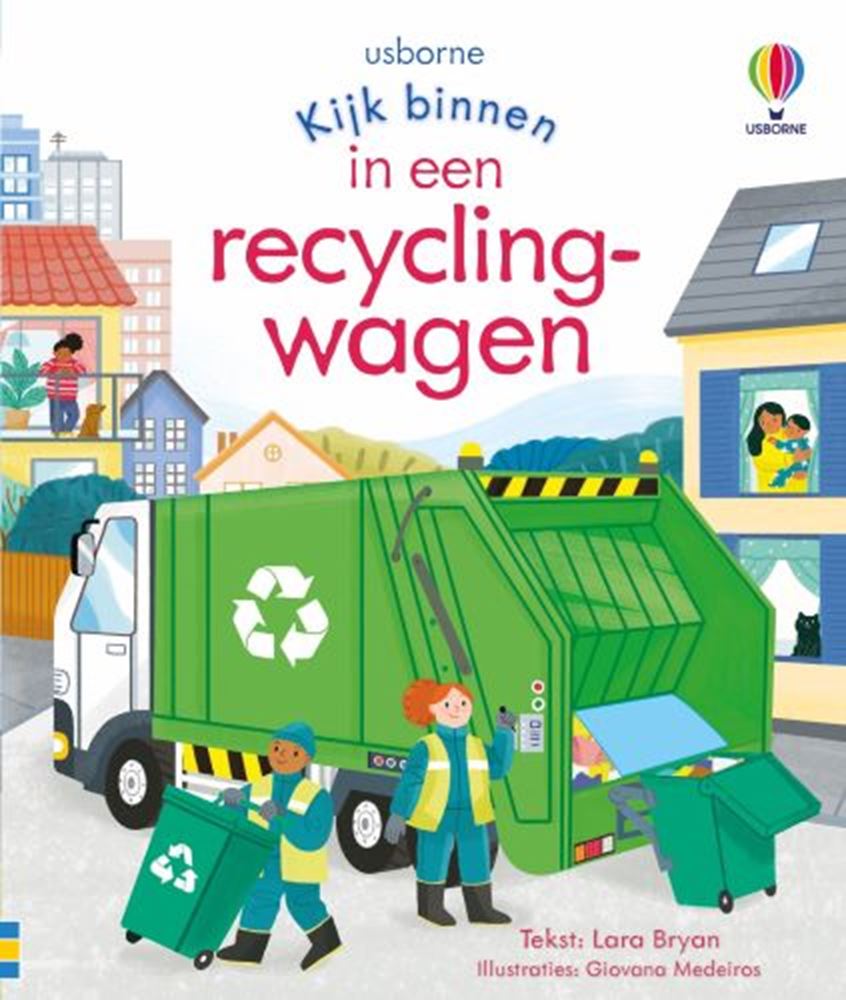 Schauen Sie in einen Recyclingwagen. 3+