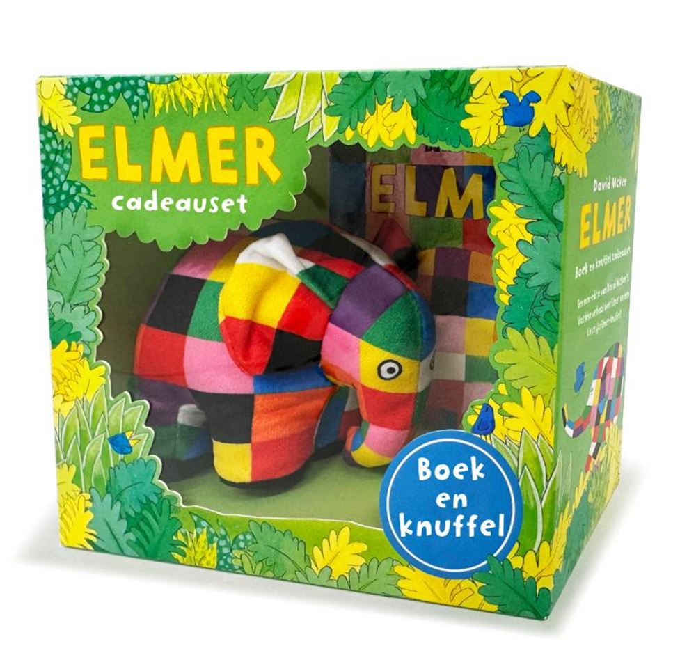Elmer-Geschenkset mit Buch und Kuscheltier. 3+