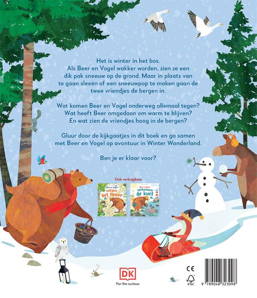 Bär und Vogel unternehmen im Winter ein Abenteuer