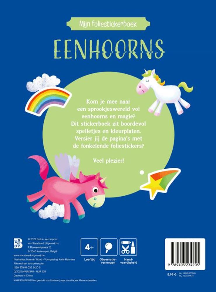 Standard-Verlagsfolien-Stickerbuch-Einhörner