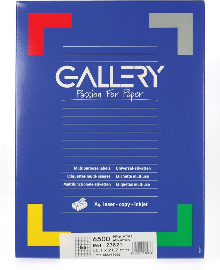 Weiße Gallery-Etiketten, 38,1 x 21,2 mm (B x H), runde Ecken, Box mit 6.500 Etiketten