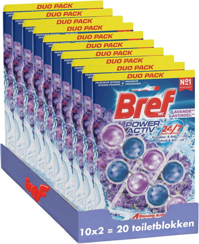 Bref – Power Activ – Lavendel – Toilettenblock – saubere und frische Toilette – Schmutzschutz – Vorteilspack – 10 x 2 Stück