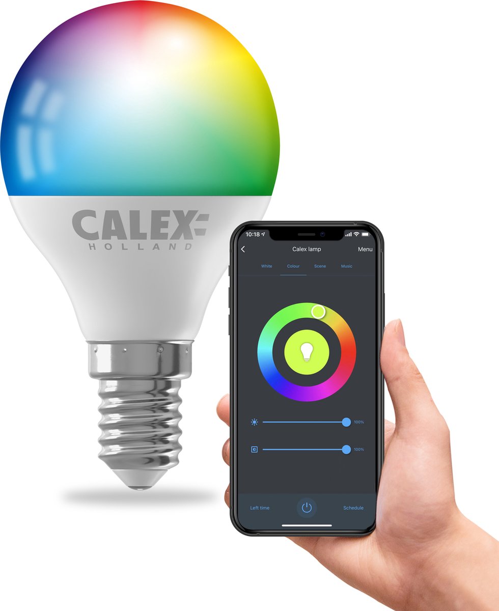 Calex Smart-Lampe – WLAN-LED-Beleuchtung – E14 – intelligente Lichtquelle – dimmbar – RGB und warmweißes Licht – 4,9 W