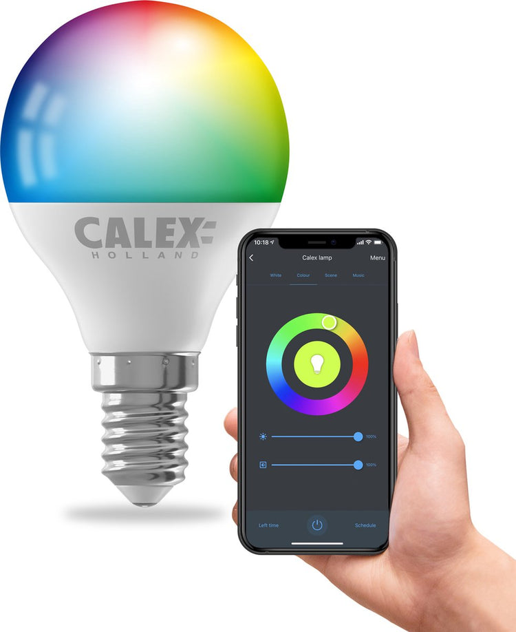 Calex Smart-Lampe – WLAN-LED-Beleuchtung – E14 – intelligente Lichtquelle – dimmbar – RGB und warmweißes Licht – 4,9 W