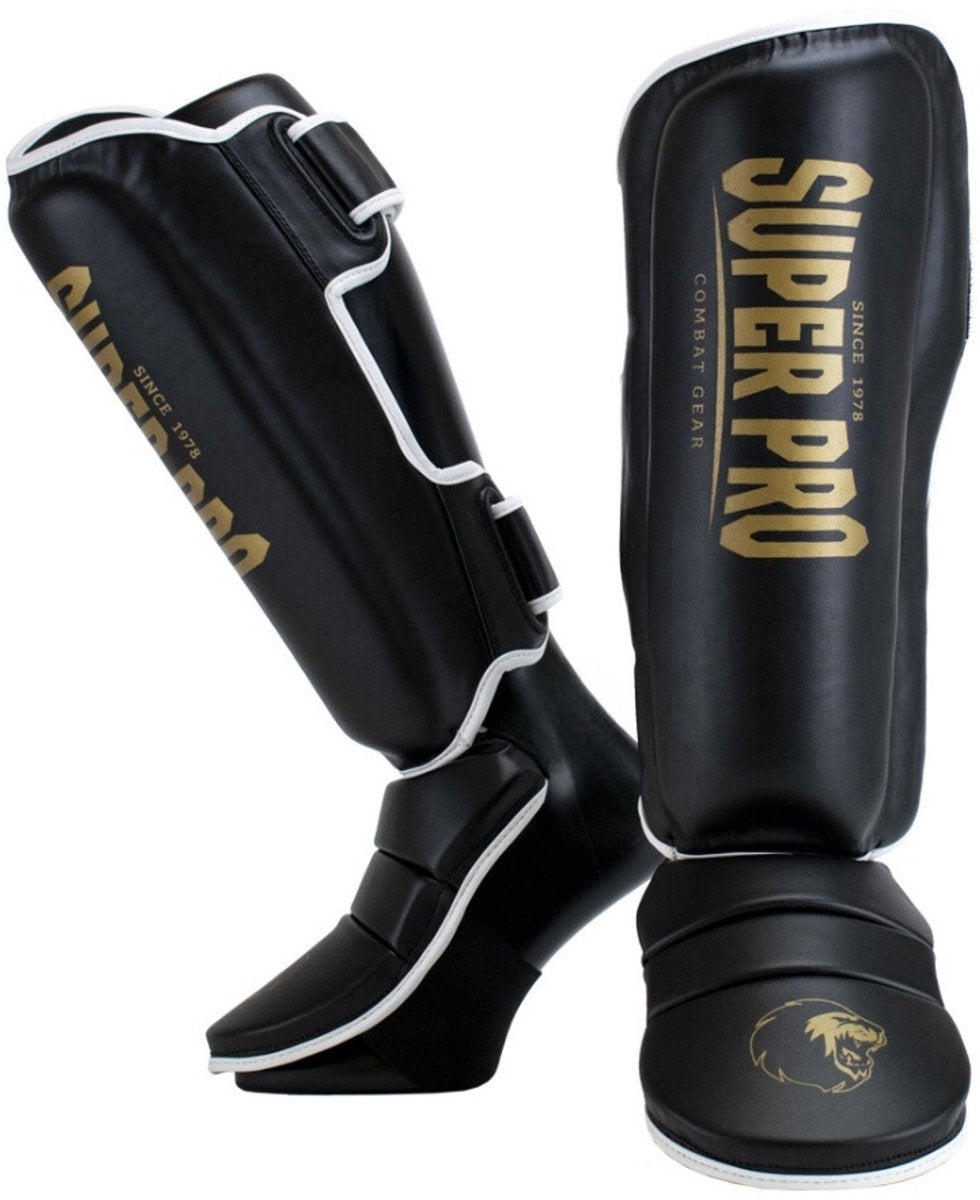 Super Pro Combat Gear Schienbeinschutz Protektor Se Schwarz Gold Weiß Extra Klein