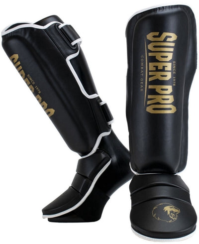 Super Pro Combat Gear Schienbeinschutz Protektor Se Schwarz Gold Weiß Extra Klein